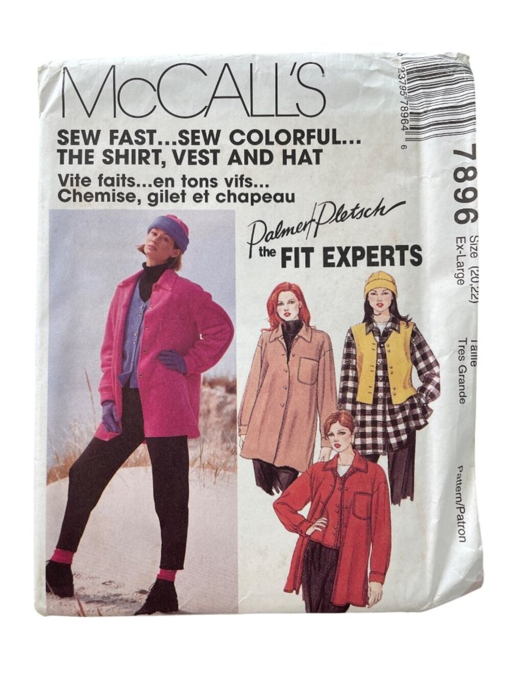Vintage 90s McCallS 7896 Sewing Pattern XL Misses Shirt Jacket Vest & Hat UNCUT